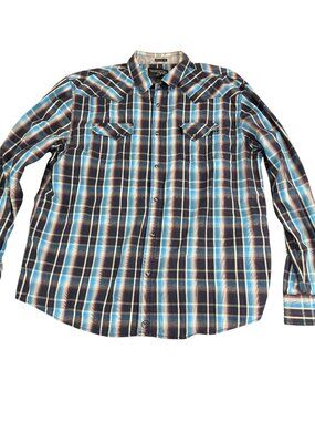 Moonshine Spirit Brad Paisley Men's Blue/Red Plaid Western Snap Front Shirt XL